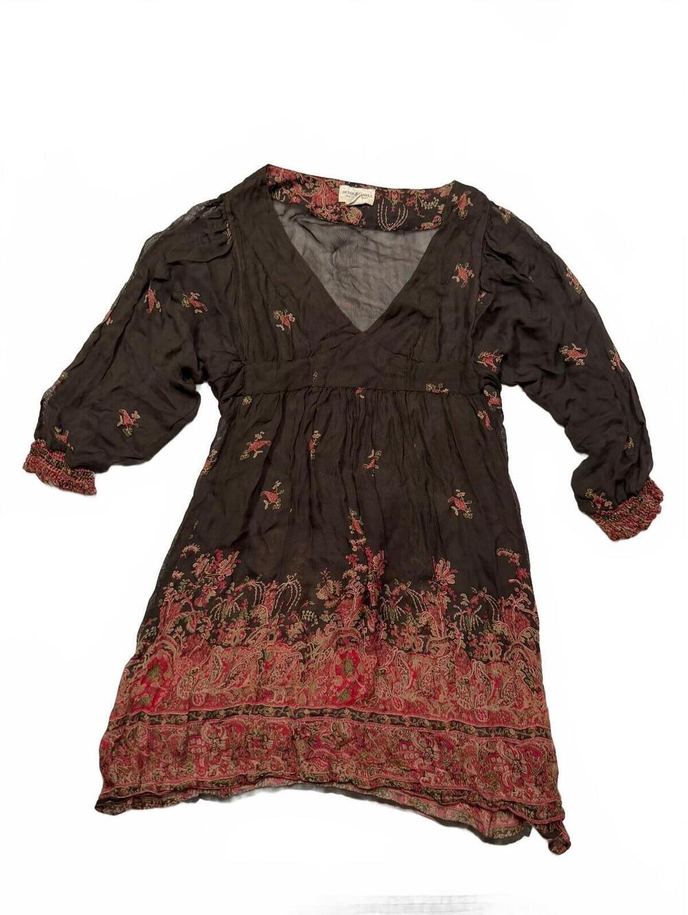 Denim & Supply Ralph Lauren Brown Floral Semi Sheer Babydoll Mini Dress Size M